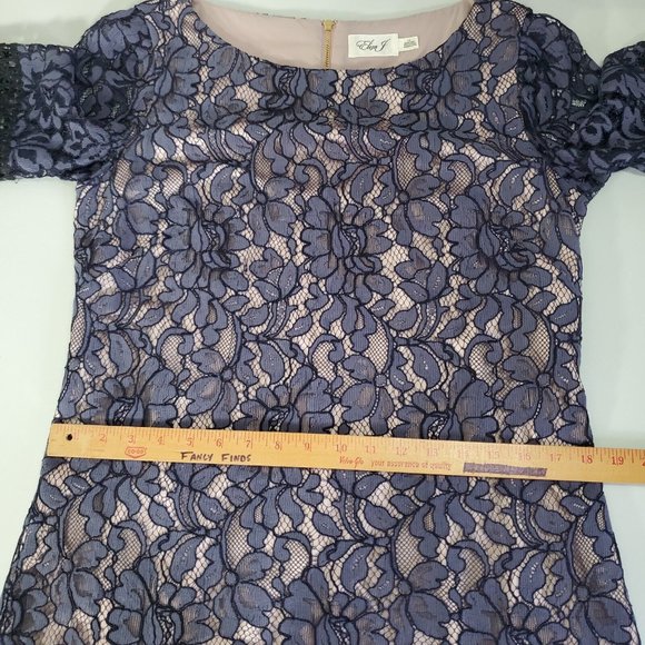 Eliza J Dress Womens 12 Sheath 3/4 Bell Sleeves Lace Lined Scallop Edge Purple - Picture 13 of 16